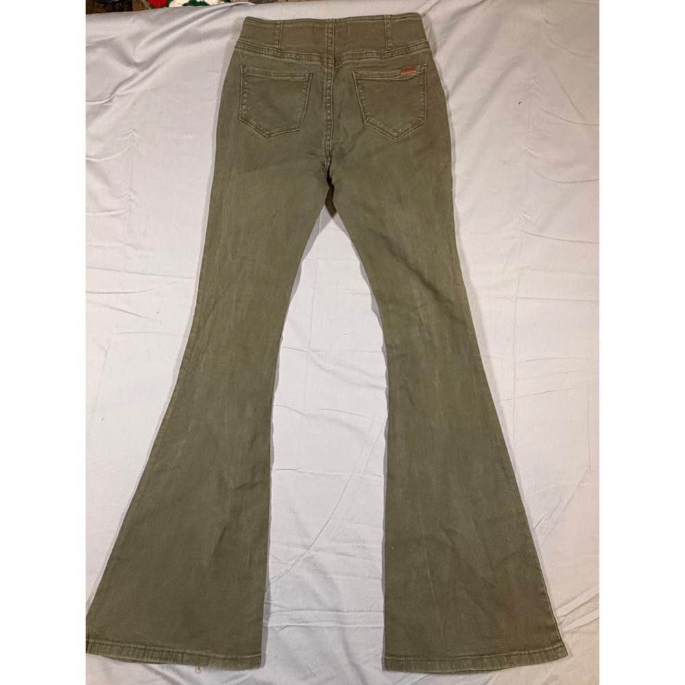 Rock & Roll Denim Bargain Bell Pull On Flare Jeans Olive Green 28x36 - Picture 2 of 10